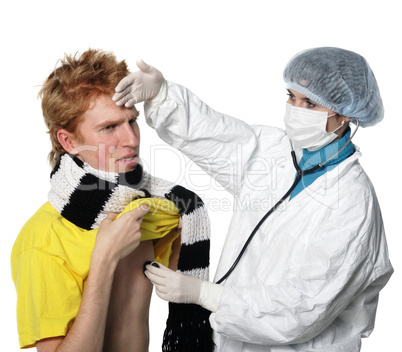 Man getting a flu shot from his doctor