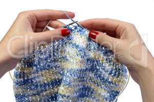 Knitting on spokes hands