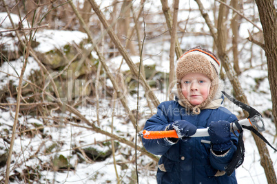 Small boy with ice axe