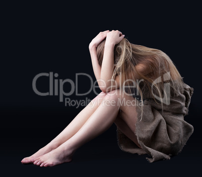 Beauty girl close head in depression