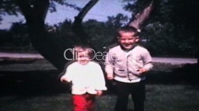 Brother And Sister Play Outside (1968 Vintage 8mm film)