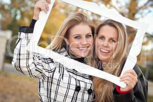 Pretty Mother and Daughter Portrait in Park with Frame
