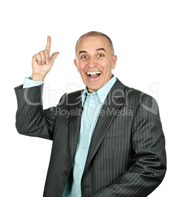 Businessman pointing up