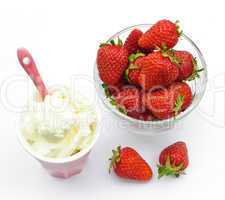 Bowl of strawberries with whipped cream