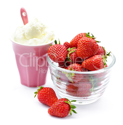 Bowl of strawberries with whipped cream