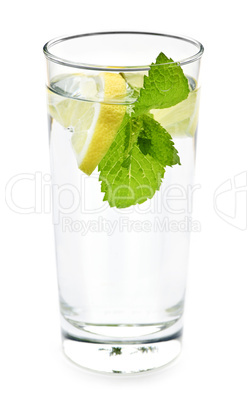 Glass of water with lemon and mint