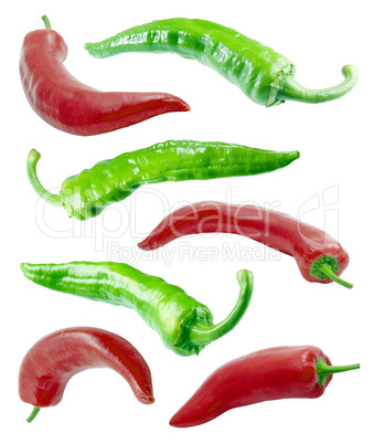 Red and green chilli peppers.