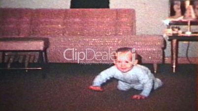 Baby Crawling And Playing With Bear (1963 - Vintage 8mm film)