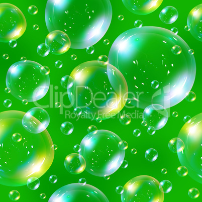 Seamless soap bubbles on green background.