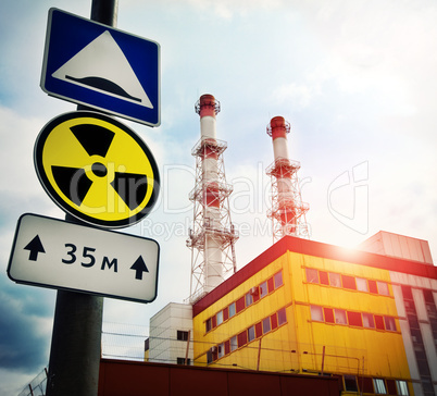 Nuclear Power Plant with Radioactivity Sign