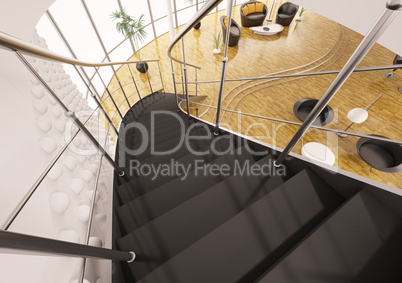 Metal staircase with black steps 3d render