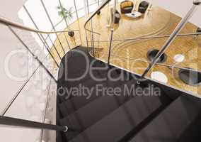 Metal staircase with black steps 3d render