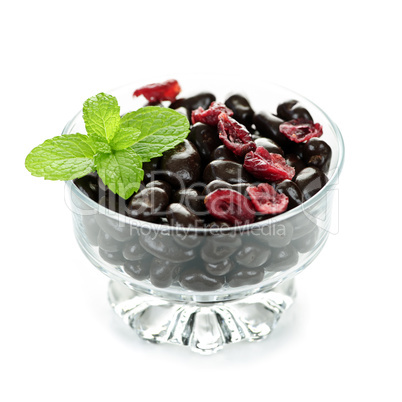 Bowl of chocolate coated cranberries