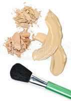 Powder and foundation makeup with brush