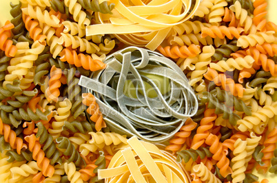 fusilli and tagliatelle pasta
