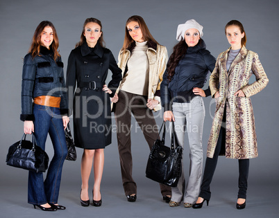 Five girls. Autumn winter collection lady's clothes
