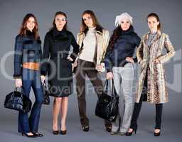 Five girls. Autumn winter collection lady's clothes