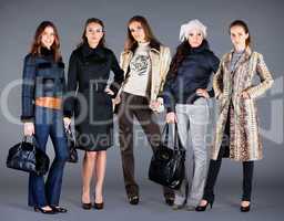 Five girls. Autumn winter collection lady's clothes