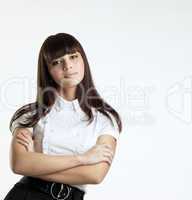 Young serious woman seriously look at you