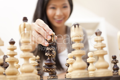 Beautiful Chinese Oriental Asian Woman Playing Chess