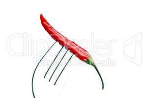 red chili pepper on a fork