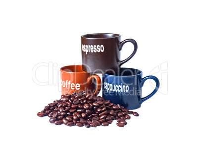 coffee cups with coffee beans