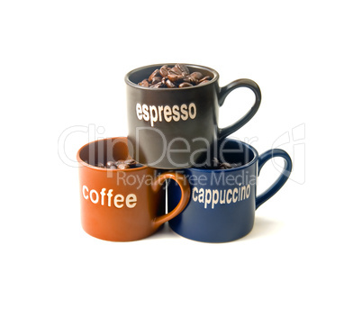 coffee cups with coffee beans