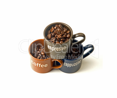 coffee cups with coffee beans