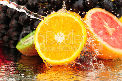 Pure fruit in a spray of water