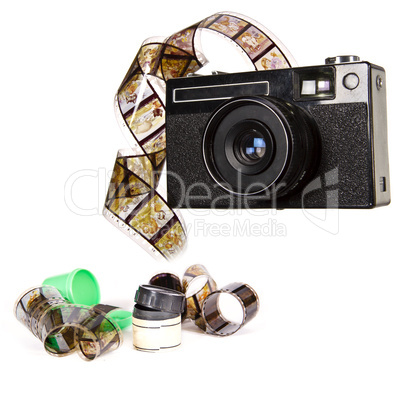 Old camera isolated on white background