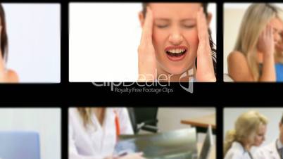 Verschiedene Menschen leiden unter Kopfschmerzen