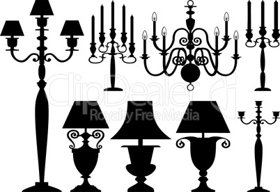 Set of antique lighting silhouettes