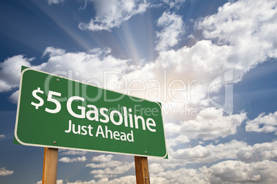 $5 Gasoline Green Road Sign and Clouds