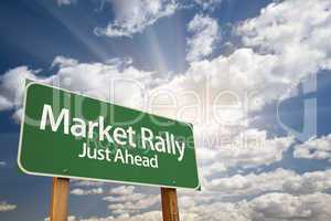 Market Rally Green Road Sign and Clouds