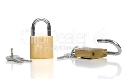 Two security gold locks and keys