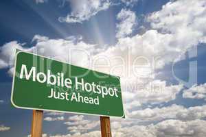 Mobile Hotspot Green Road Sign and Clouds