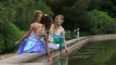Brides on a pond
