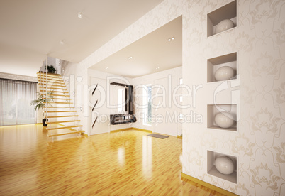 Modern interior of hall with staircase 3d render