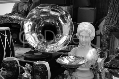 vintage gramophone and antique objects