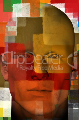 man portrait with squares pattern 3d illustration