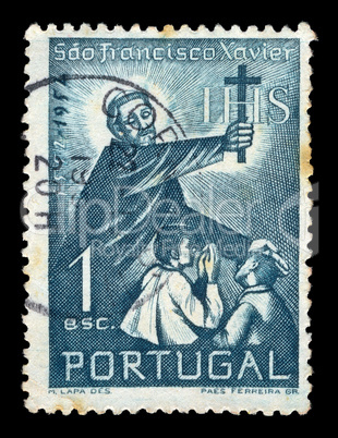 priest with cross postage stamp