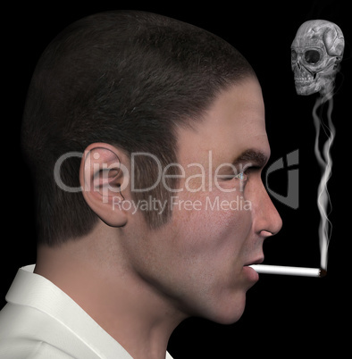 man and smoke skull 3d illustration