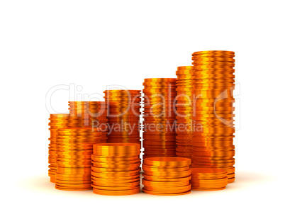 Growth: Golden coins stacks spiral shape