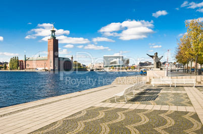 Stockholm city hall and quay  in summer