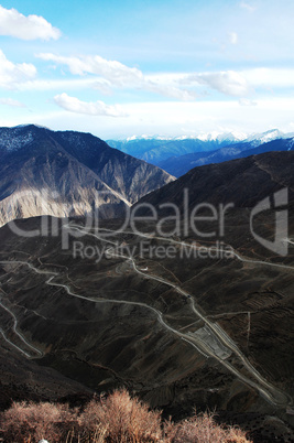 Landscape of zigzag roads in the mountains