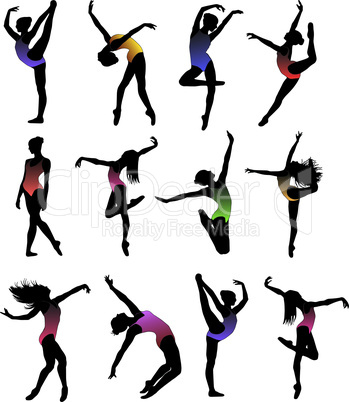 Set Dance girl ballet silhouettes vector