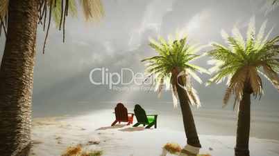 (1238) Tropical Romantic Fantasy Beach and Ocean Palms Lagoon
