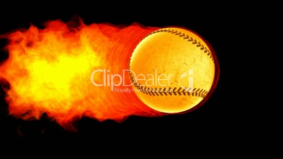 Baseball fireball in flames on black background