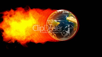 Earth fireball in flames on black background