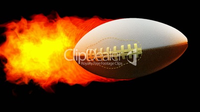 Rugby fireball in flames on black background